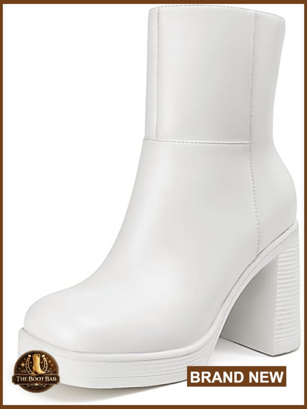 White Platform Ankle Boots Chunky Block Heel Square Toe Fashion Booties Side Zip